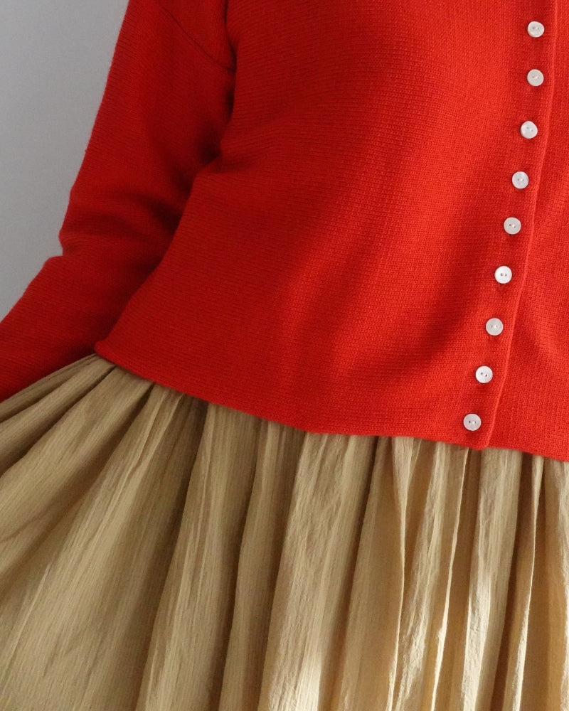 Bottleneck Boiled Wool Knit in Red
