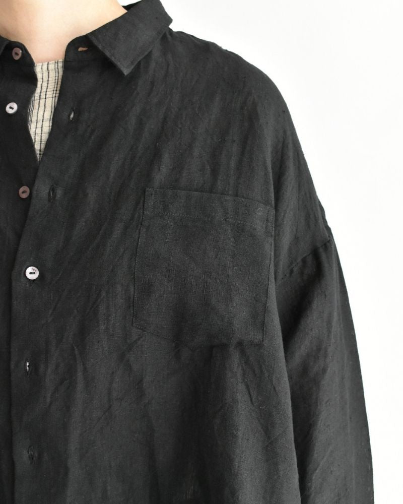 Handwoven 60×60 Linen Square Shirt in Black