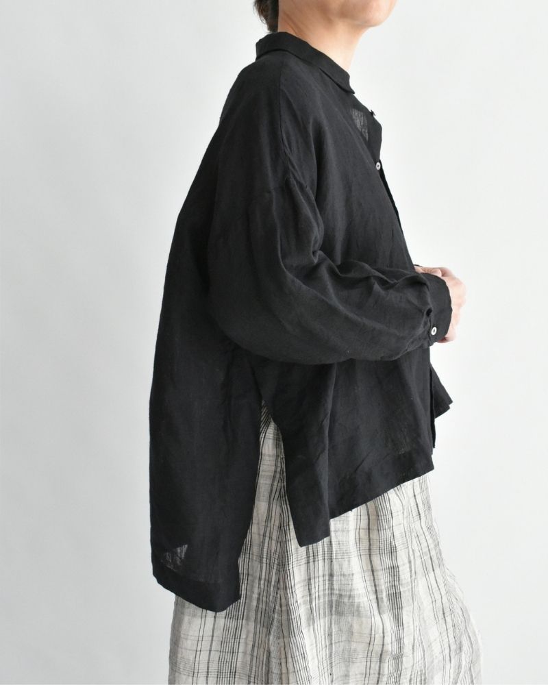 Handwoven 60×60 Linen Square Shirt in Black