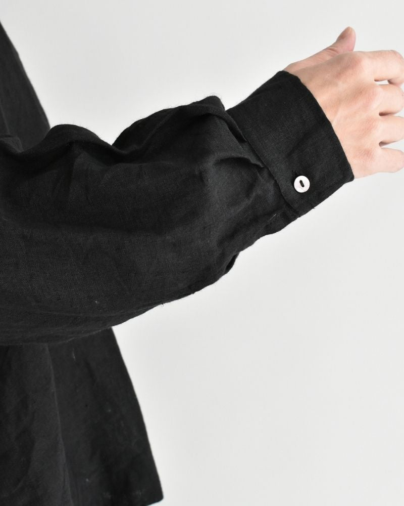 Handwoven 60×60 Linen Square Shirt in Black