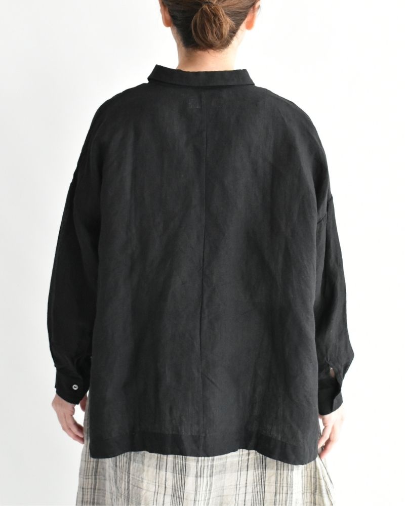 Handwoven 60×60 Linen Square Shirt in Black