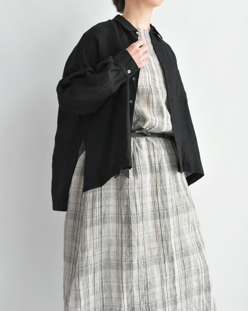 Handwoven 60×60 Linen Square Shirt in Black