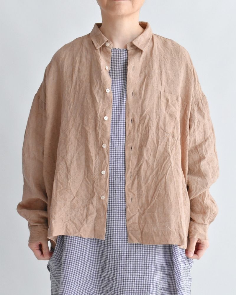 Handwoven 60×60 Linen Square Shirt in PinkBeige