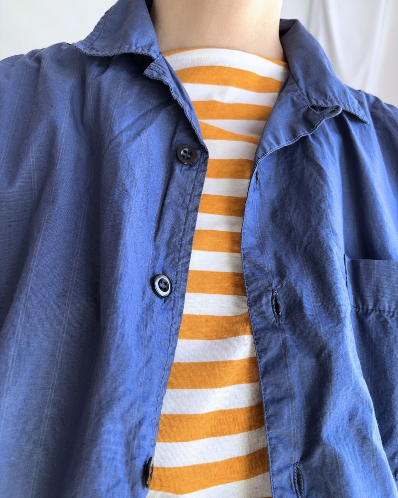 COTTON STRIPE OVERDYE ONE-UP COLLAR SHIRT in Blue