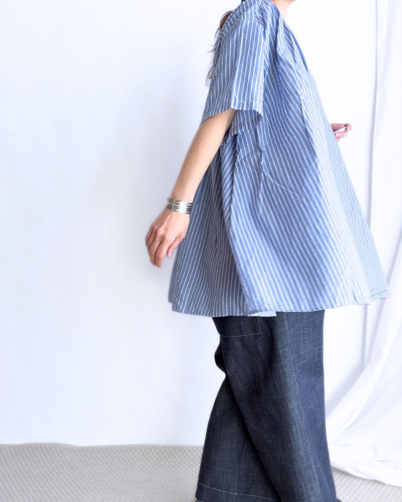 Striped Gathered Shirt in Stripe B