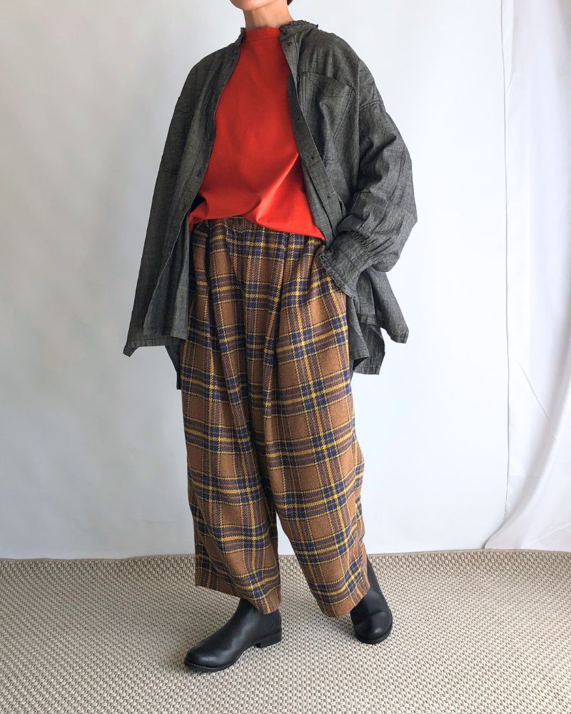 Warm Cotton Check Pants in Brown