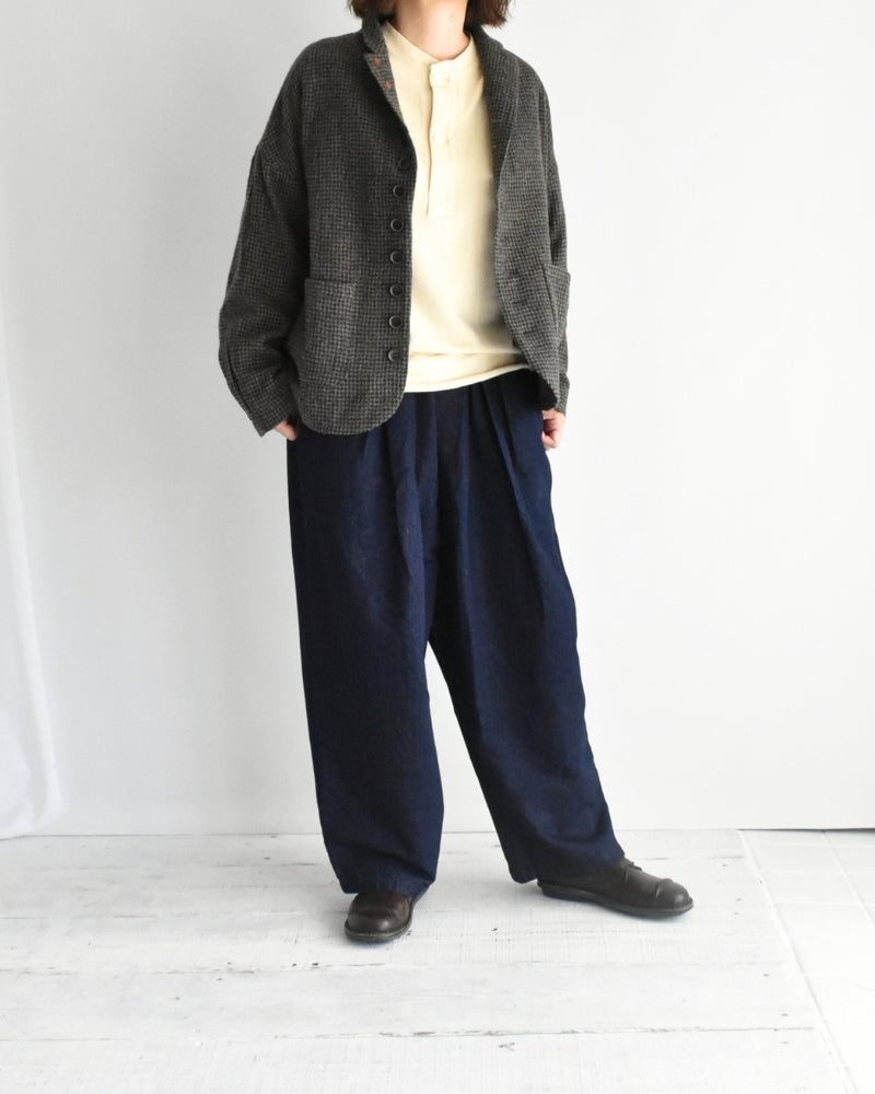 Cotton Linen Denim Tuck Pants in OneWash