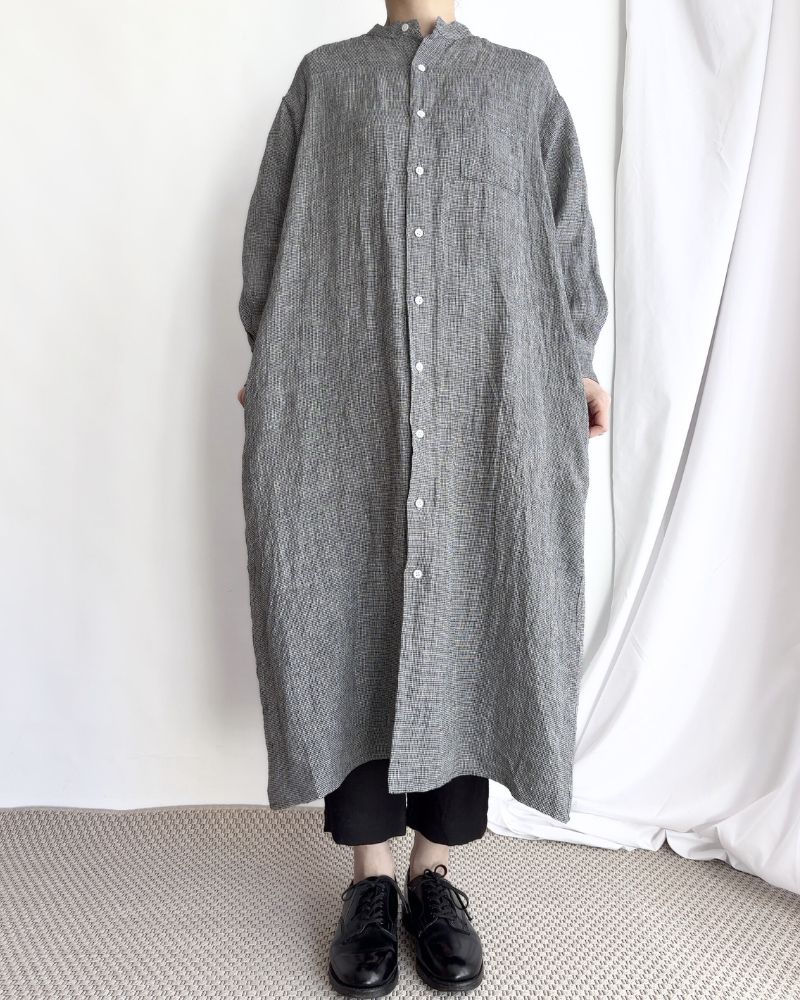 ANONYMOUS BAND COLLAR SHIRT DRESS in GrayBirdsEye