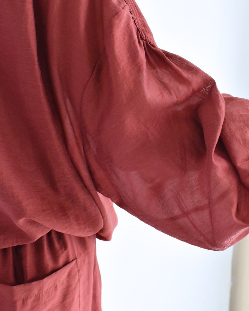 Sheer Volume Blouse in RedBrown