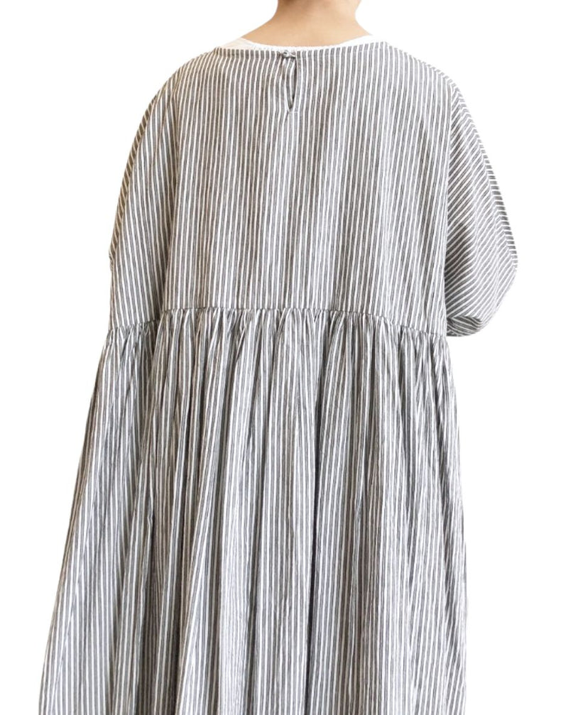 Gathered Dress in Stripe-B