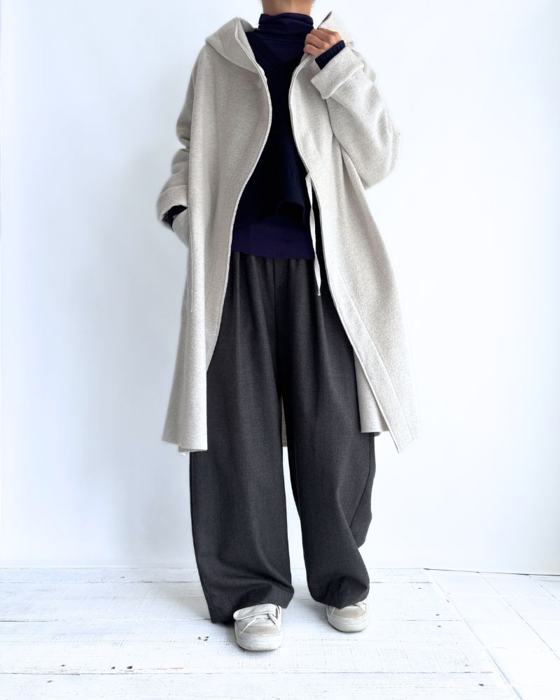 Felt Hooded Coat in OffWhite