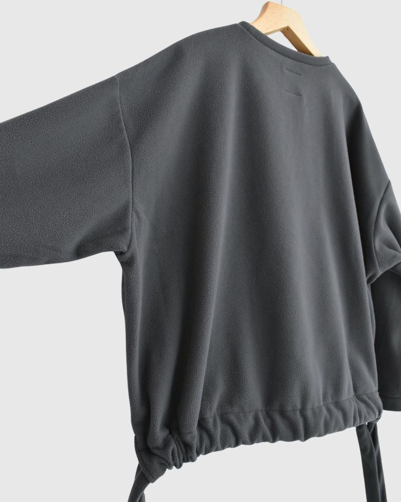 Fleece hem ribbon pullover in Gray