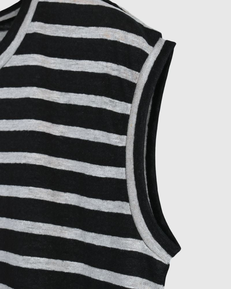 Border Tank Top in Black/Natural
