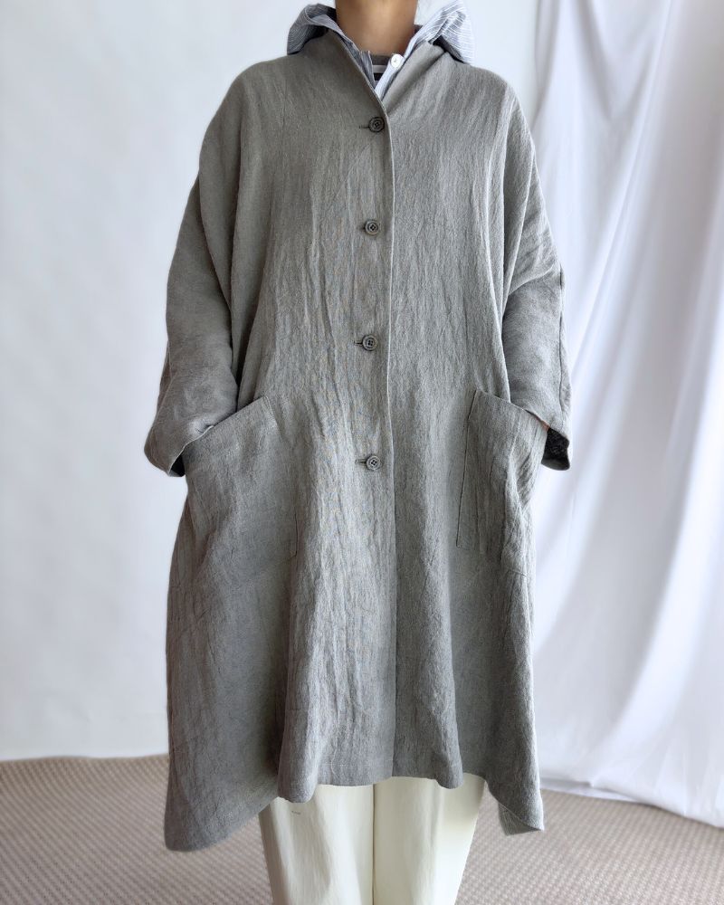 Linen Hemp Dolman Coat in Sumi