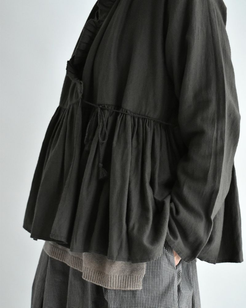 Twill Cotton Khadi Plain Frill Cache Coeur in Charcoal