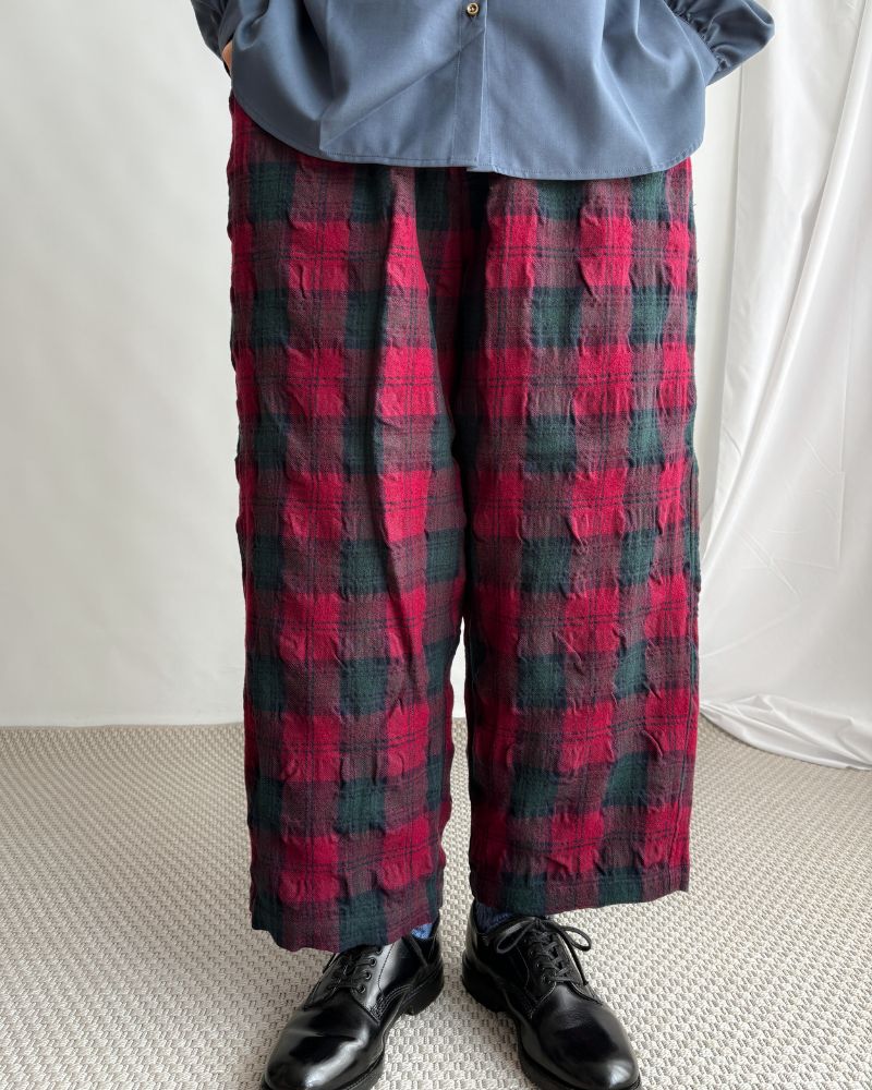 Wool Washer Tartan Pants in Bourdeax