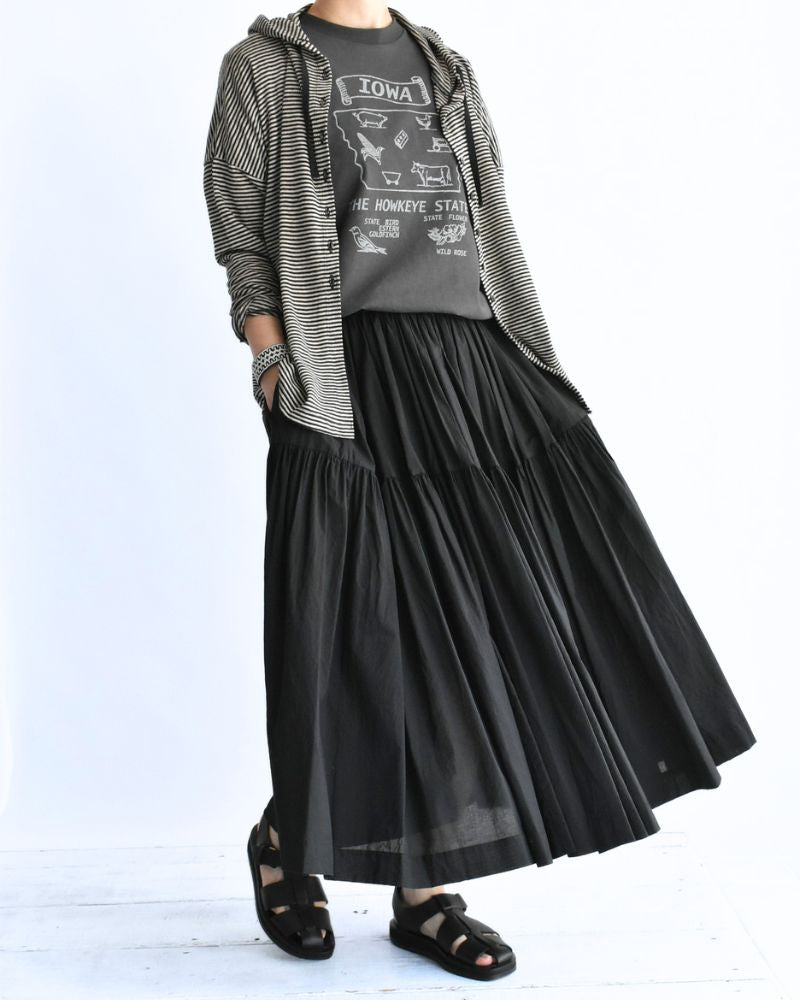 Tiered Gathered Cotton Skirt in Black