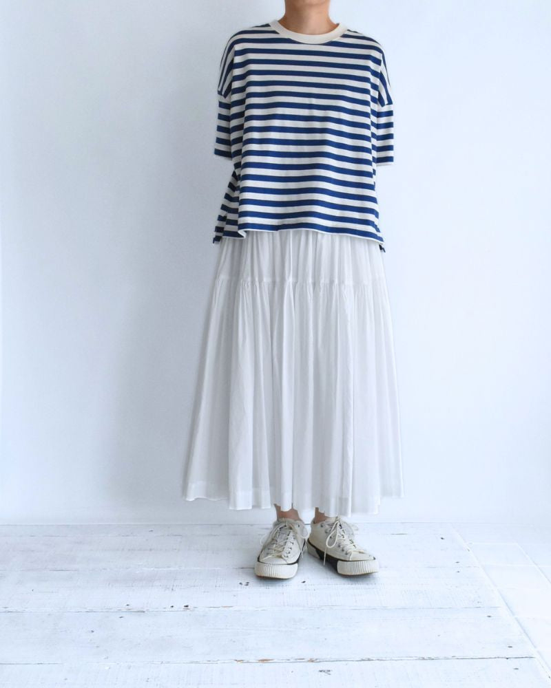 Crew-Neck Slit T-Shirt in Blue/White