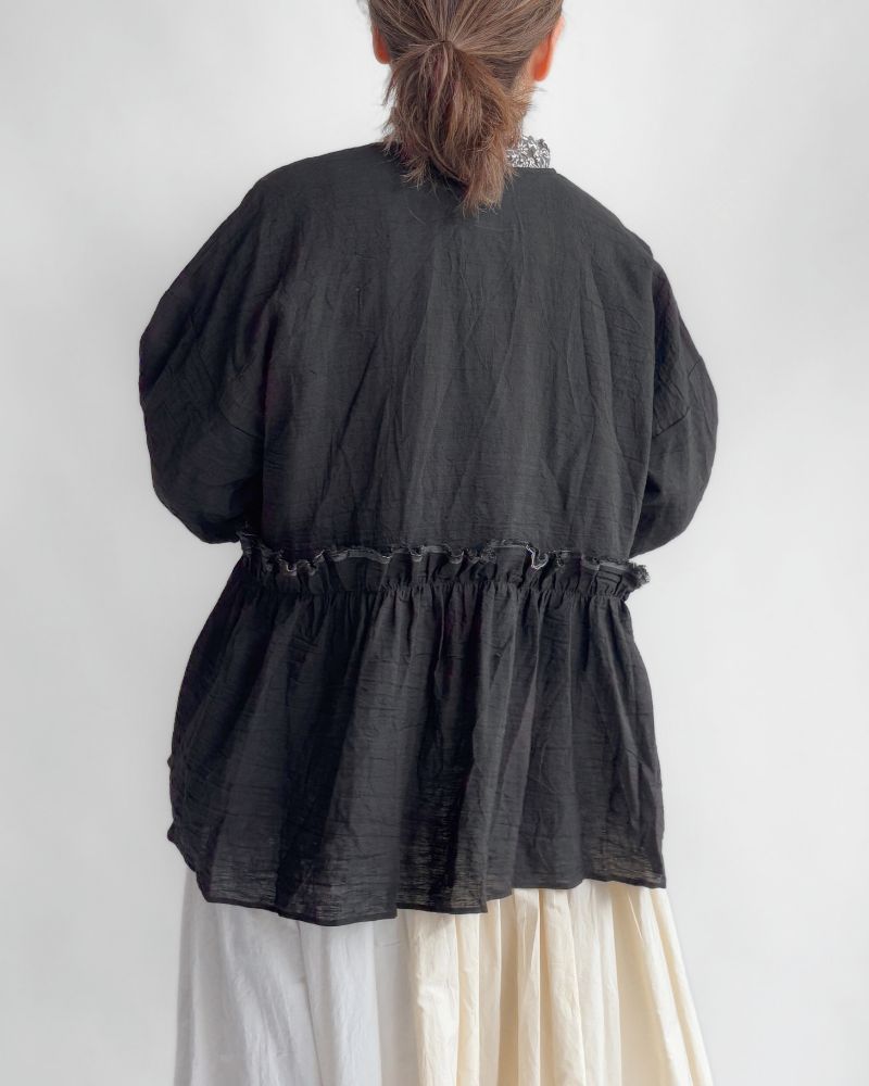 Linen Gathered Ribbon Coverall in Black