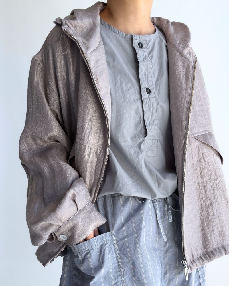 60s COTTON POPLIN OVERDYE HENRY NECK SHIRT in Blue