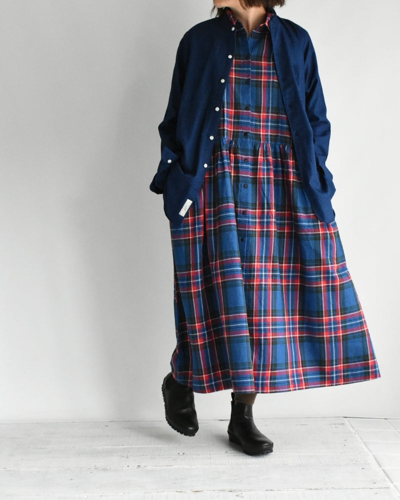 Indigo Tartan Foundation Shirt Dress in Indigo