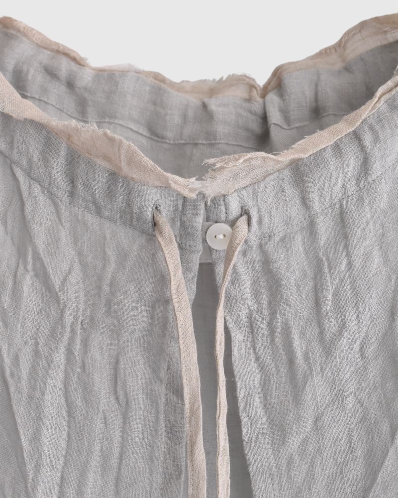 Linen ruffle neck cardigan in Gray