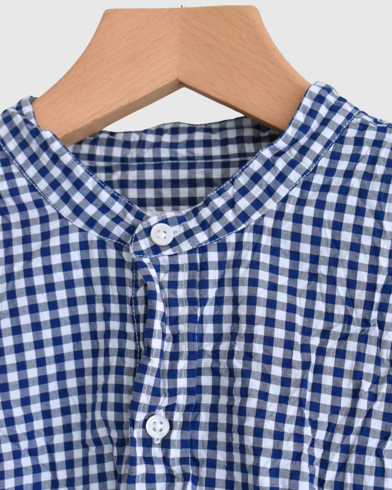 BANDED COLLAR L/SL OVERSIZED SHIRTS in BlueGingham
