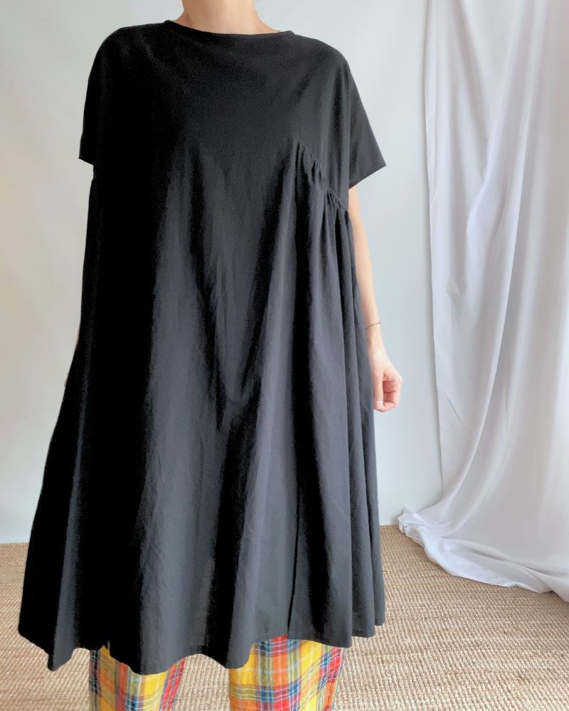 2WAY Layered Side Gathered Dress in Black