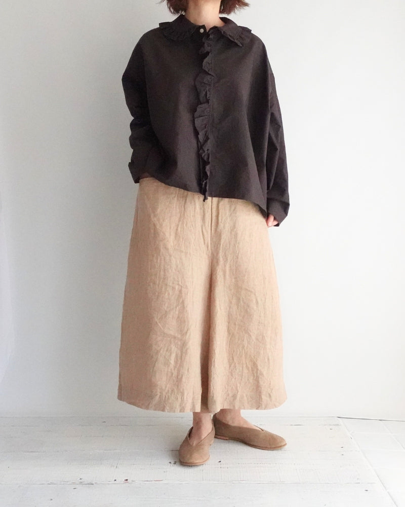 Collar & Front Frill Blouse in Brown