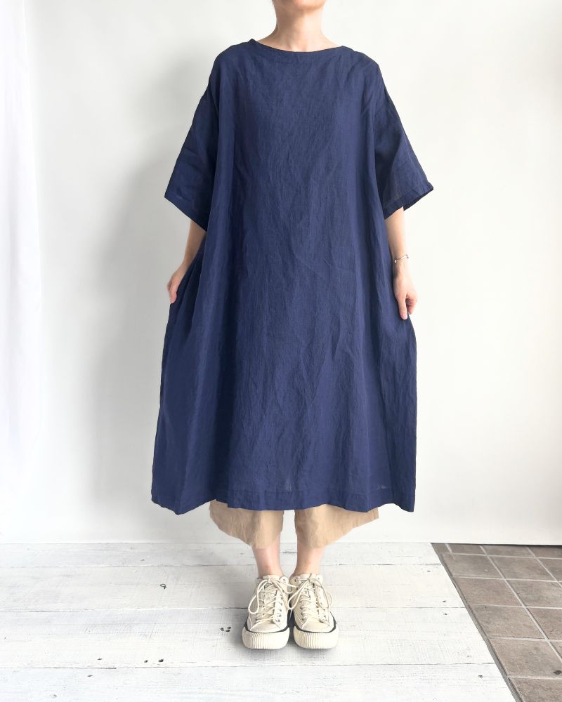 Box Pleated Dress in Indigo