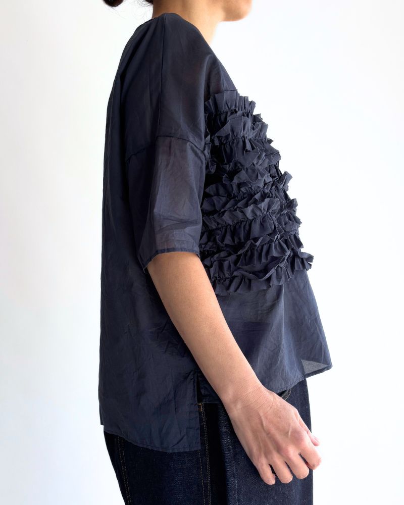 Beside Frill Pullover in Navy