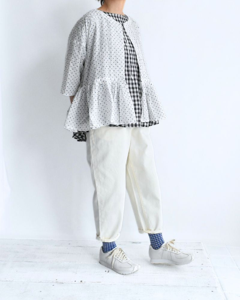 Ripple Dot Cache-coeur Blouse in White/Blue