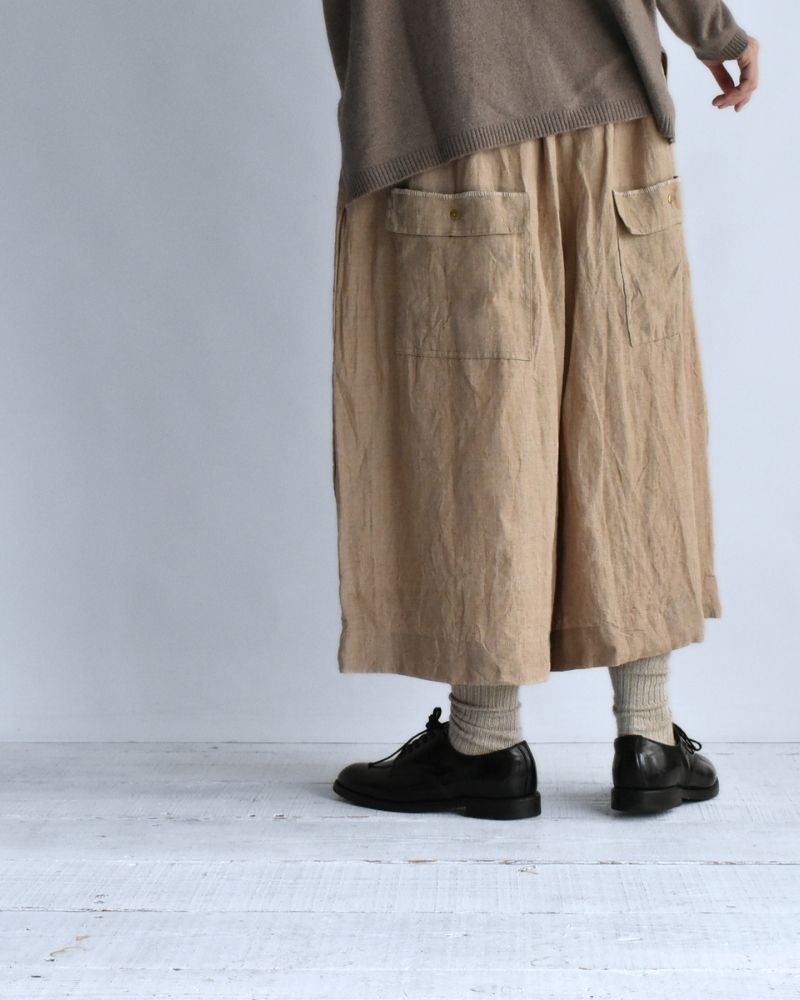 Handwoven 40 Linen Culottes in Beige