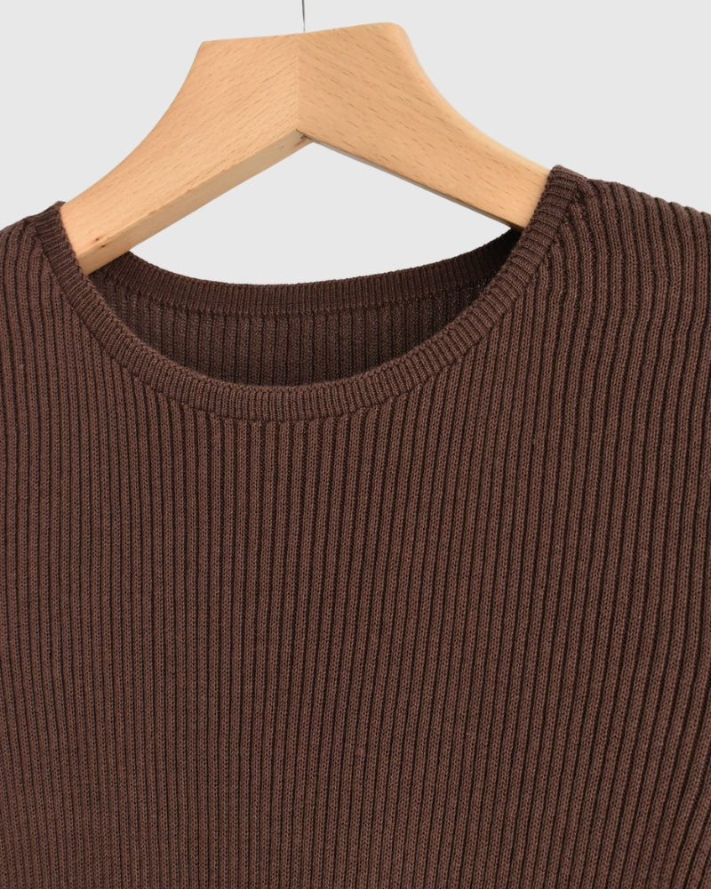 JAPAN WHOLEGARMENT Rib Knit Pullover in Brown