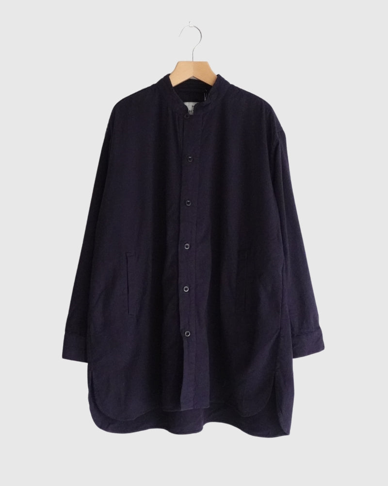 Cotton Flannel Stand Collar Shirt in Marine INHT2673D | HTS - miel