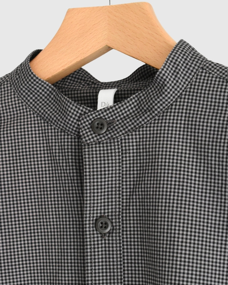 Utility Band Collar Shirt in BrownGingham