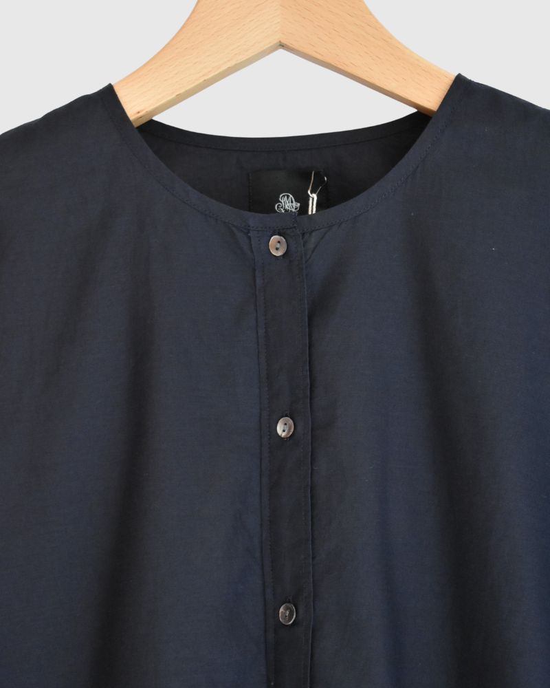 BANGALORE COTTON/SILK PLAIN PULLOVER SHIRT in Navy