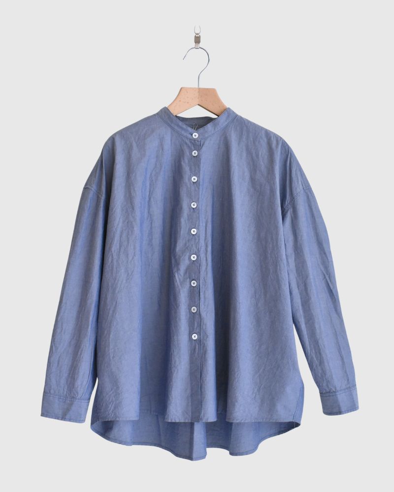 Band Collar Big Shirt in Navy