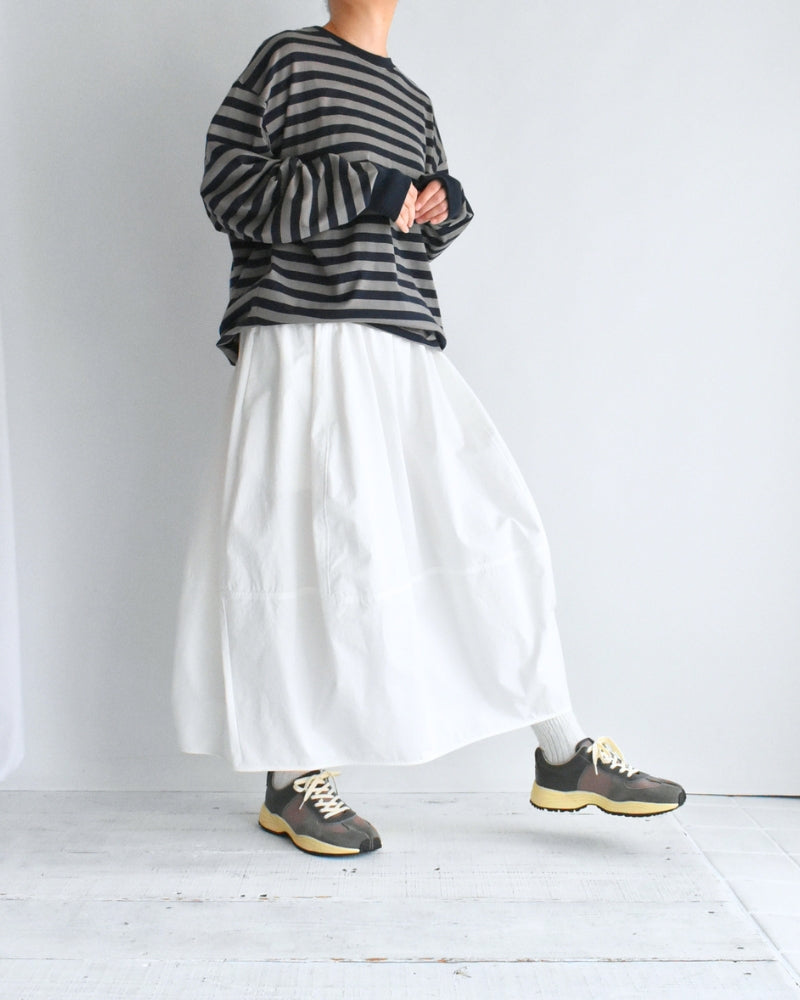 Tuck Cocoon T-Shirt in Gray/Navy Border
