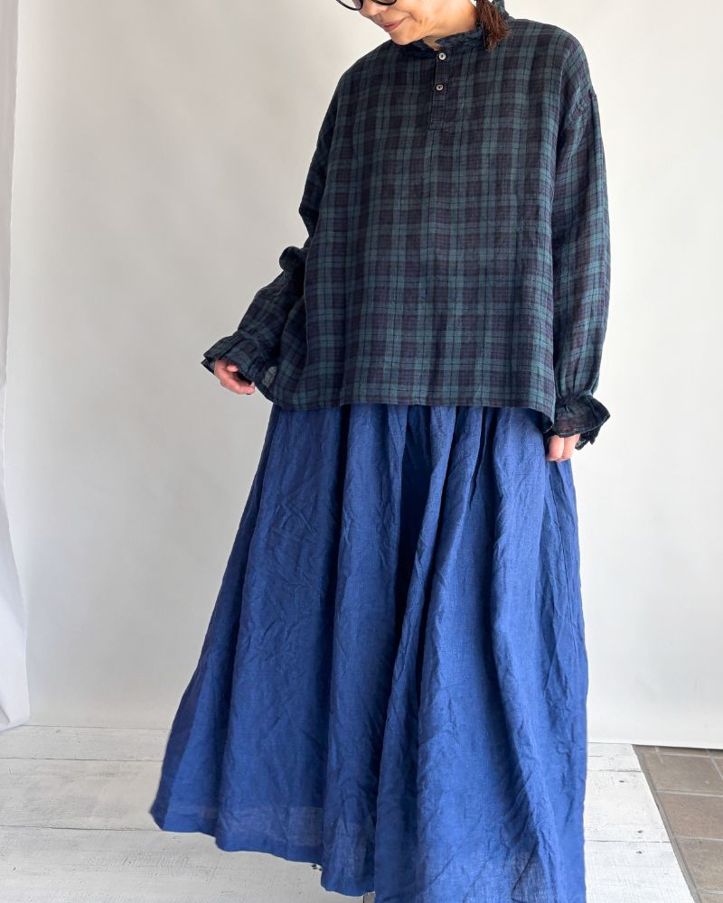 Linen 2WAY Blouse in Blackwatch