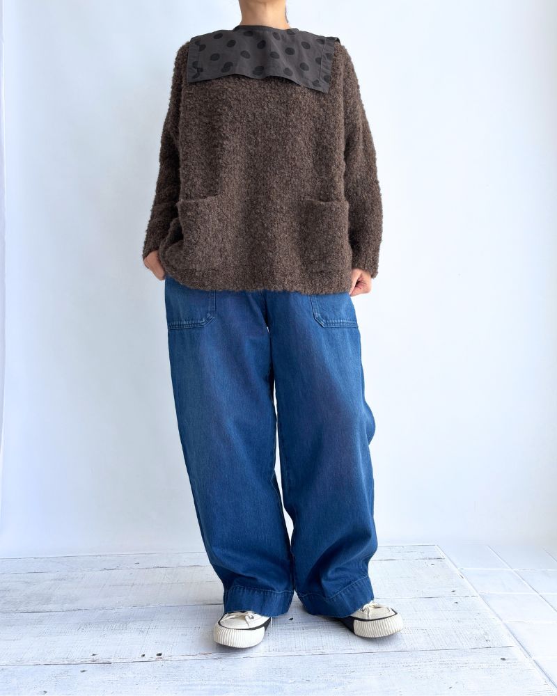 3GG BOUCLE CREW NECK PULLOVER WITH POCKET in Brown