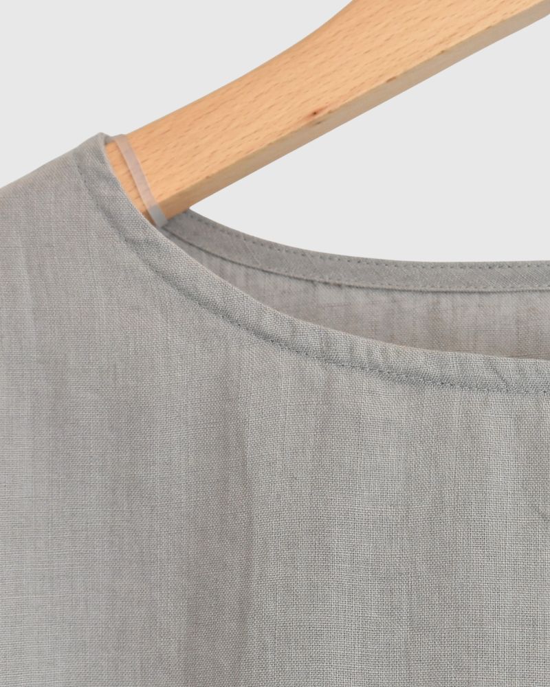 Frill top dress (LINEN) in Greige
