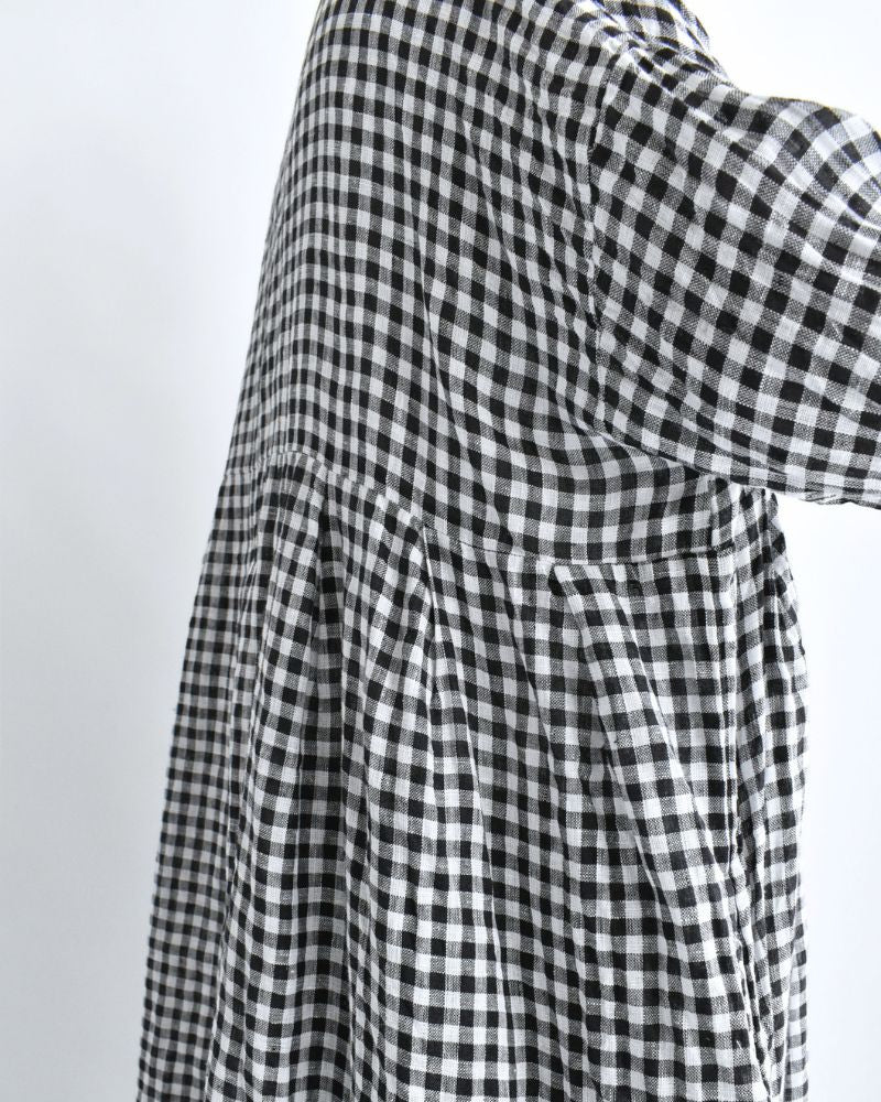 Gingham Check Linen Dress in BlackCheck