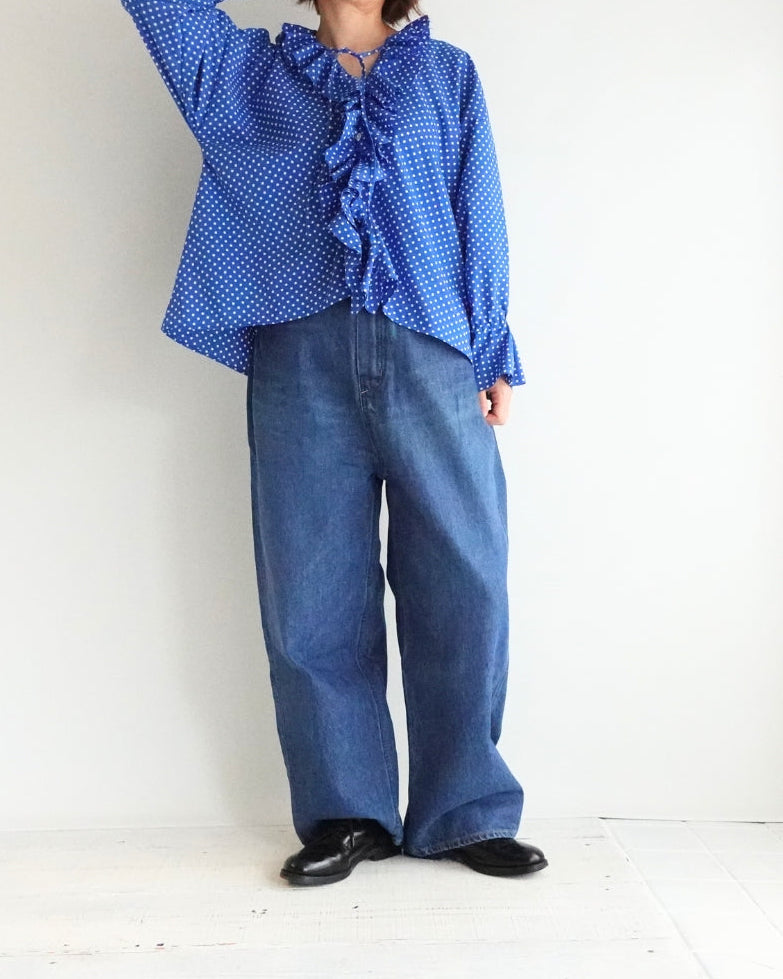 Dot Frill Blouse in Blue