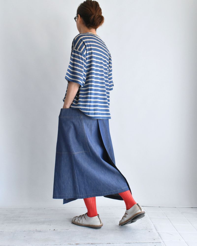 Linen Jersey Border Pullover in Blue/Natural