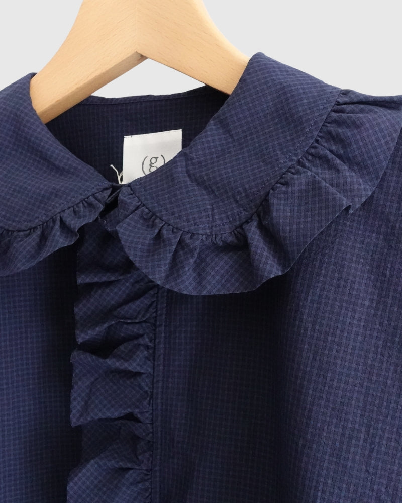 Collar & Front Frill Blouse in Navy