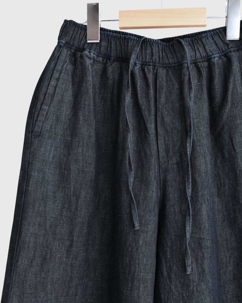COTTON/LINEN DENIM EASY WIDE PANTS Navy