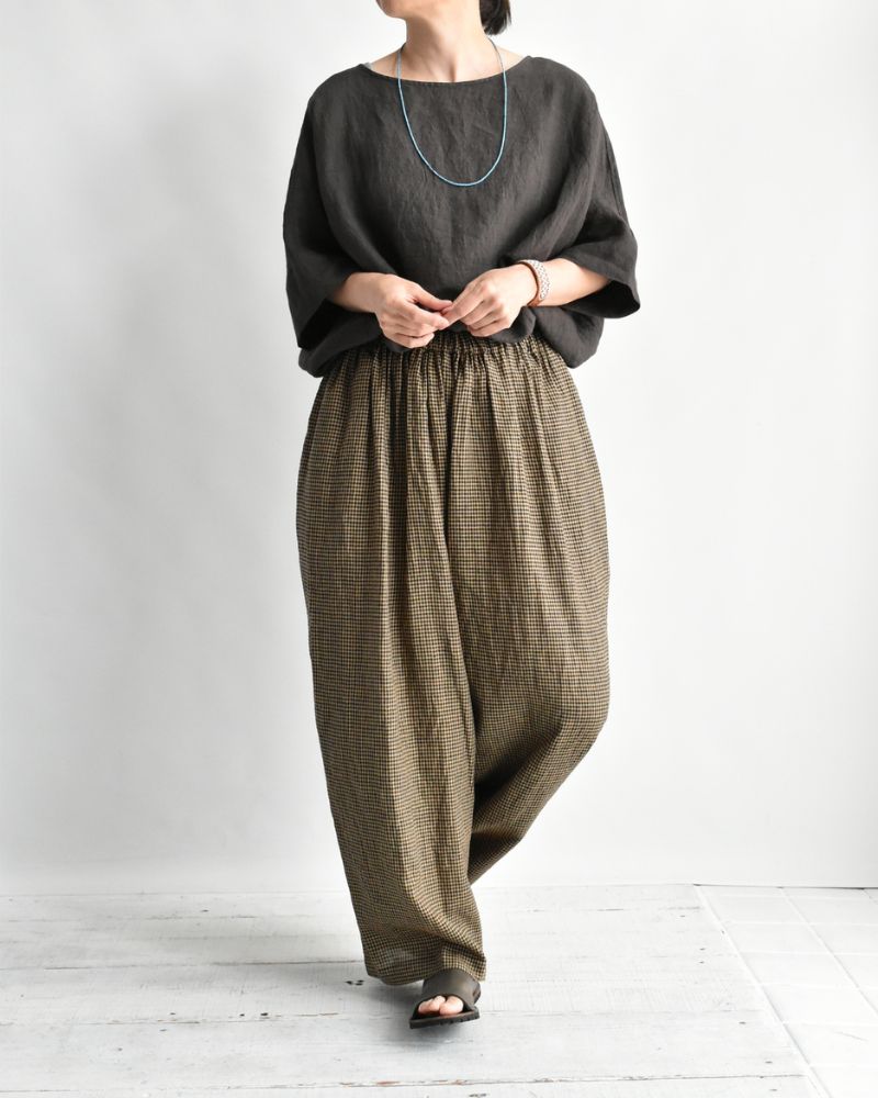 Wide Cocoon Gathered Pants in Camel/Black