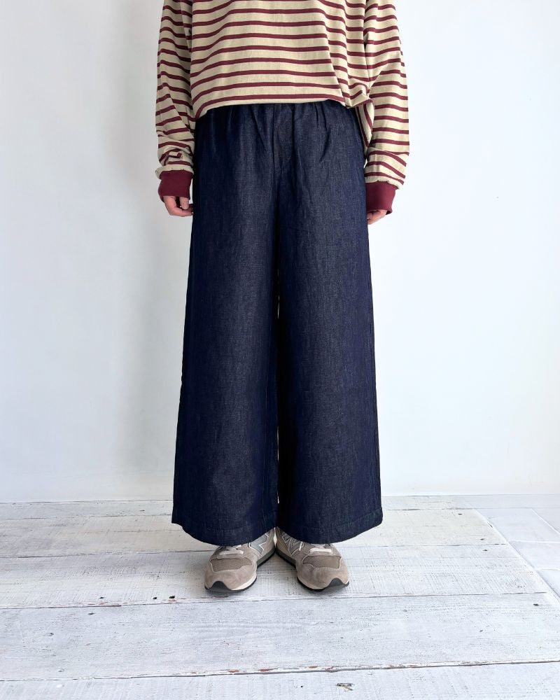 COTTON/LINEN DENIM EASY WIDE PANTS Navy