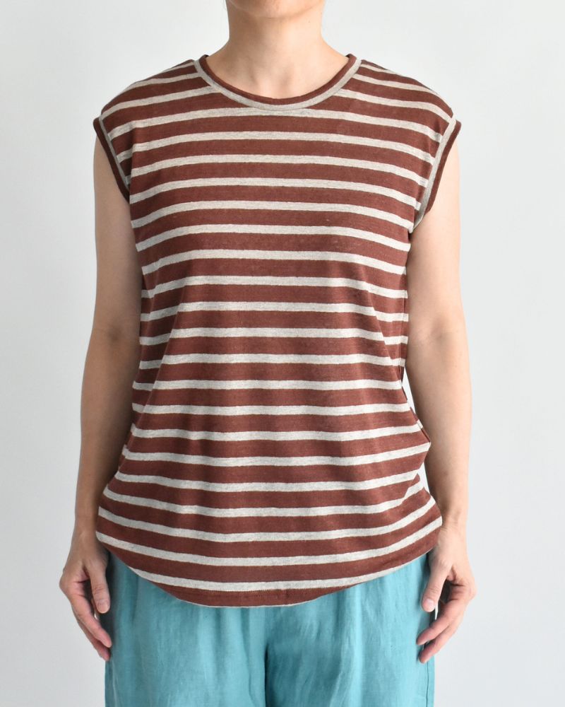 Border Tank Top in Brown/Natural